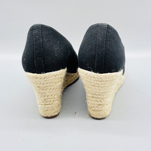 J Crew Shoes Womens 7 Black Espadrille Wedge Slip On Canvas Platform Summer NEW - Picture 6 of 11